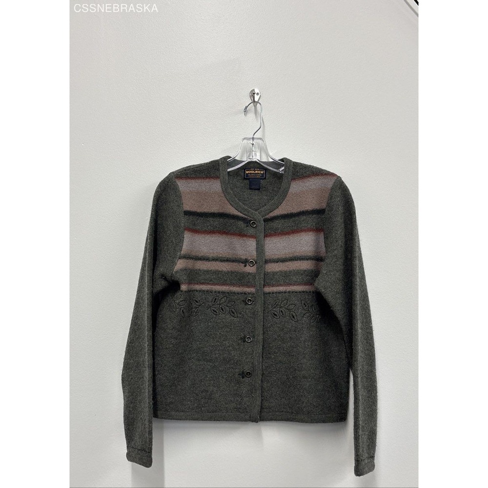 Woolrich Sage Rust VTG 90s Women 100% Wool Knit Cardigan‎ Sweater - Size Medium